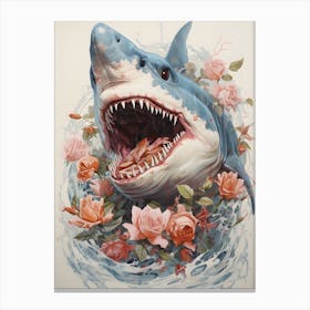 Shark With Roses Canvas Print