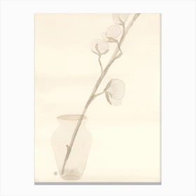 watercolor painting cotton branch vase light beige monochrome  minimal minimalist painting art bedroom office kitchen Canvas Print