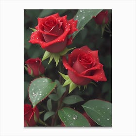Red Roses At Rainy With Water Droplets Vertical Composition 29 Canvas Print