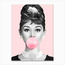 Audrey Hepburn - Pink Bubble Gum Canvas Print