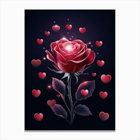 Red Rose With Hearts Canvas Print