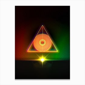 Neon Geometric Glyph in Watermelon Green and Red on Black n.0156 Canvas Print