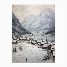 Vintage Winter Painting Banff Canada 2 Canvas Print