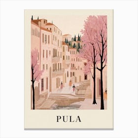 Pula Croatia 4 Vintage Pink Travel Illustration Poster Canvas Print