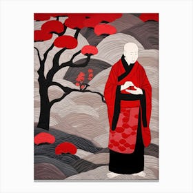 Buddhist Monk, Japanese Quilting Inspired Art, 1484 Canvas Print