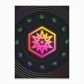 Neon Geometric Glyph in Pink and Yellow Circle Array on Black n.0415 Canvas Print