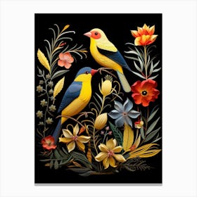 Folk Bird Illustration American Goldfinch 3 Canvas Print