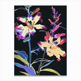 Neon Flowers On Black Larkspur 3 Canvas Print