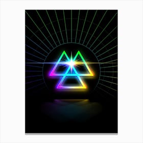 Neon Geometric Glyph in Candy Blue and Pink with Rainbow Sparkle on Black n.0058 Canvas Print