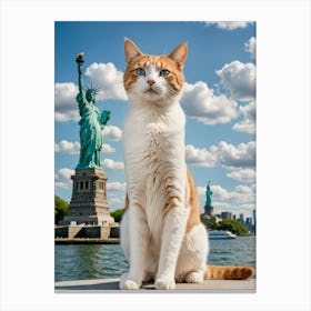 Feline Wanderer: Posing with World Landmarks Statue Of Liberty Cat Leinwandbild