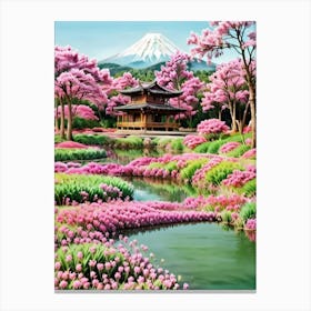 Cherry Blossoms In Spring Mount Fuji Japan Beautiful Lake Landscape Canvas Print