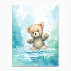Swimming Teddy Bear Painting Watercolour 3 Canvas Print