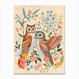 Folksy Floral Animal Drawing Owl Canvas Print