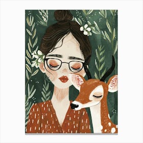 Girl With A Deer 1 Canvas Print