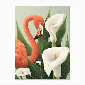 Andean Flamingo And Calla Lily Minimalist Illustration 2 Canvas Print