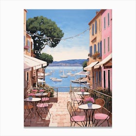Saint Tropez France 1 Vintage Pink Travel Illustration Canvas Print