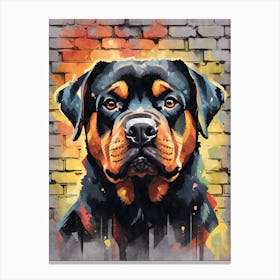 Aesthetic Rottweiler Dog Puppy Brick Wall Graffiti Artwork Canvas Print