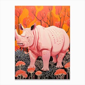 Rhino In The Plants Warm Tones 4 Canvas Print