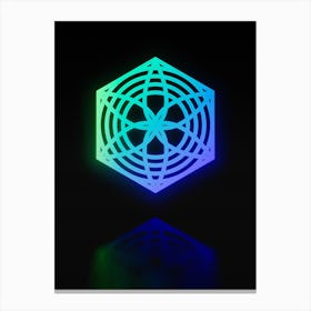 Neon Blue and Green Abstract Geometric Glyph on Black n.0233 Canvas Print