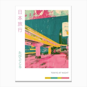 Tokyo Night Scene Pink Silkscreen Poster 2 Canvas Print