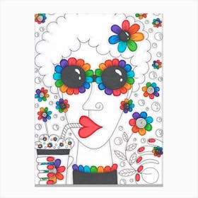 Rainbow Camomiles Girl Canvas Print