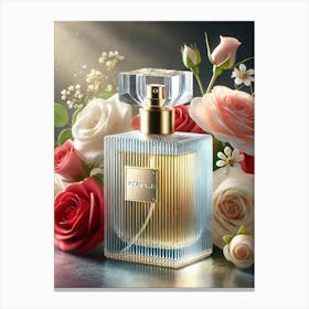 Perfume Bottle With Roses Canvas Print