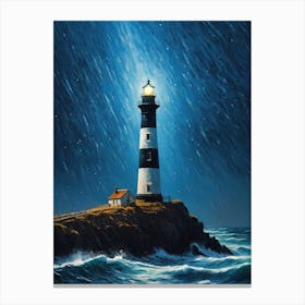 Lighthouse In The Storm Vincent Van Gogh Painting Style Illustration (18) Canvas Print