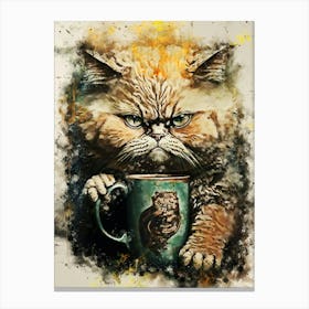 Cat With Coffee Mug Canvas Print