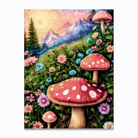 Mushrooms In The Meadow ~ Hippie Red Toadstools Flower Power Art Print By Free Spirits and Hippies Official Wall Decor Artwork Hippy Bohemian Meditation Room Typography Groovy Trippy Psychedelic Boho Yoga Chick Gift For Her Canvas Print