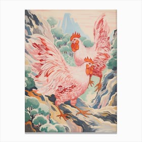 Vintage Japanese Inspired Bird Print Chicken 1 Canvas Print