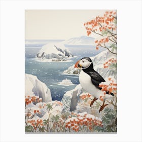 Winter Bird Painting Puffin 2 Canvas Print