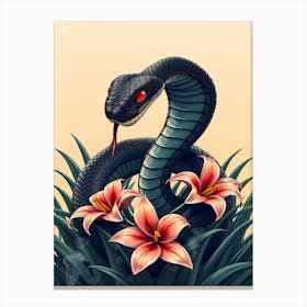 Dark Cobra in Flowers Canvas Print