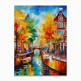 The city of Amsterdam, Netherlands, streets, cafes, passing by, the beauty of summer, oil colors.17 Canvas Print