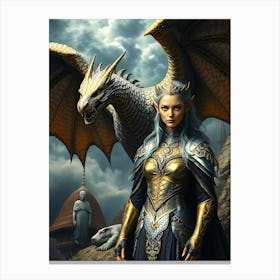 Elf Queen And Dragon Canvas Print