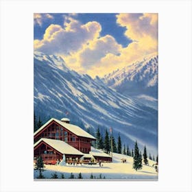 Shymbulak, Kazakhstan Ski Resort Vintage Landscape 1 Skiing Poster Canvas Print
