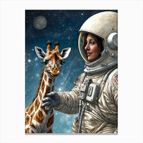 Giraffe And Astronaut Canvas Print