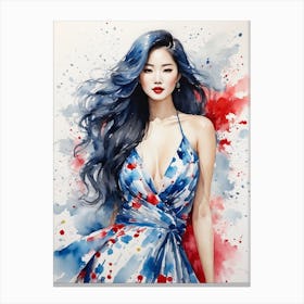 Asian Woman With Blue Hair Canvas Print