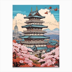 Okayama Castle, Japan Vintage Travel Art 1 Canvas Print