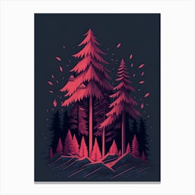 A Fantasy Forest At Night In Red Theme 11 Canvas Print