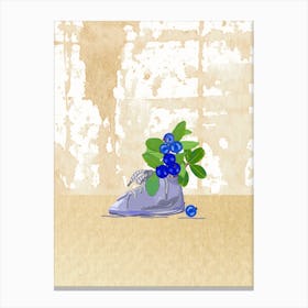 Baby Shoe with Blueberries on Beige  Canvas Print