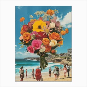 Bondi Beach   Floral Retro Collage Style 2 Canvas Print