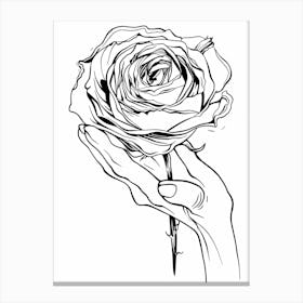 Rose In Hand Line Drawing 2 Canvas Print