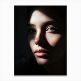 Close Up Portrait Half Of A Face Illuminated By A Gentle Light Source Other Half Swallowed In Soft Canvas Print