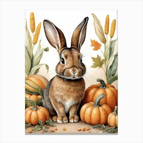 Painting Of A Cute Bunny With A Pumpkins (20) Canvas Print