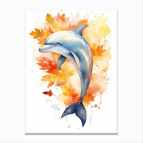 A Dolphin Watercolour In Autumn Colours Canvas Print