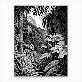 Dunedin Botanic Garden, 1, New Zealand Linocut Black And White Vintage Canvas Print