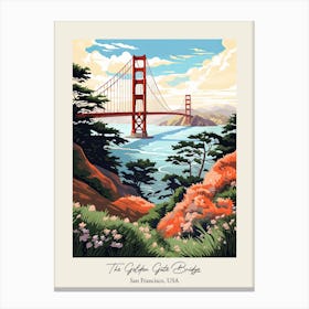 The Golden Gate Bridge   San Francisco, Usa   Cute Botanical Illustration Travel 3 Poster Canvas Print