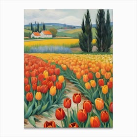 Tulips In The Field Canvas Print