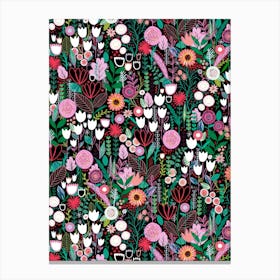Mary's Garden - Black Pink Canvas Print
