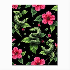 Tropical snakes and flowers - Chinese New Year 2025, seamless floral art poster Canvas Print